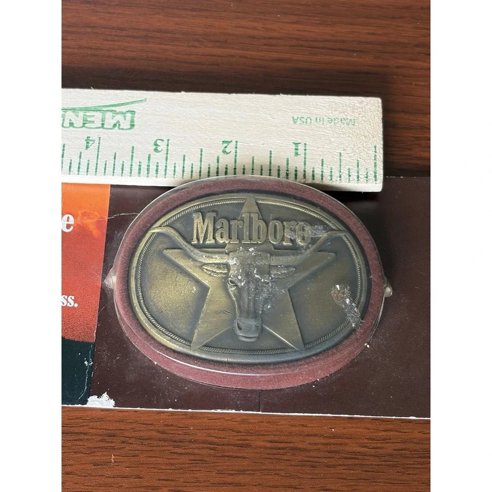 Vintage Solid Brass Marlboro Longhorn Belt Buckle New In Package Vintage Advert